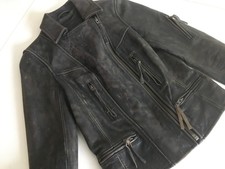Allsaints "kendall" Brown Vtg Distressed Leather Biker Jacket Size 6 Reduced