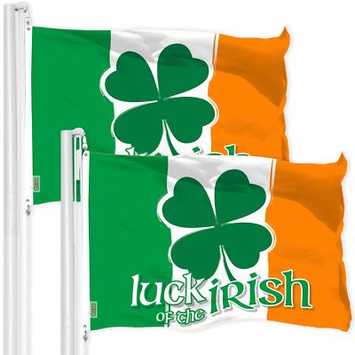 G128 2 Pack: Ireland Luck of the Irish Flag 3x5 Ft Printed 150D Polyester
