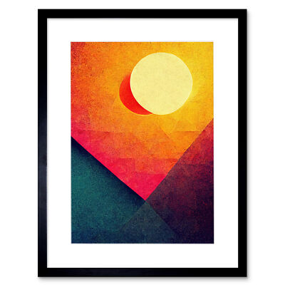 Geometric Retro Eclipse Moon Sun Sunset Framed Wall Art Print Picture 12X16