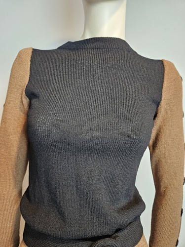 Vintage Adolfo Long Sleeve Knit Dress Faux Button Skirt Wool Rayon Blend W Belt - Picture 7 of 18