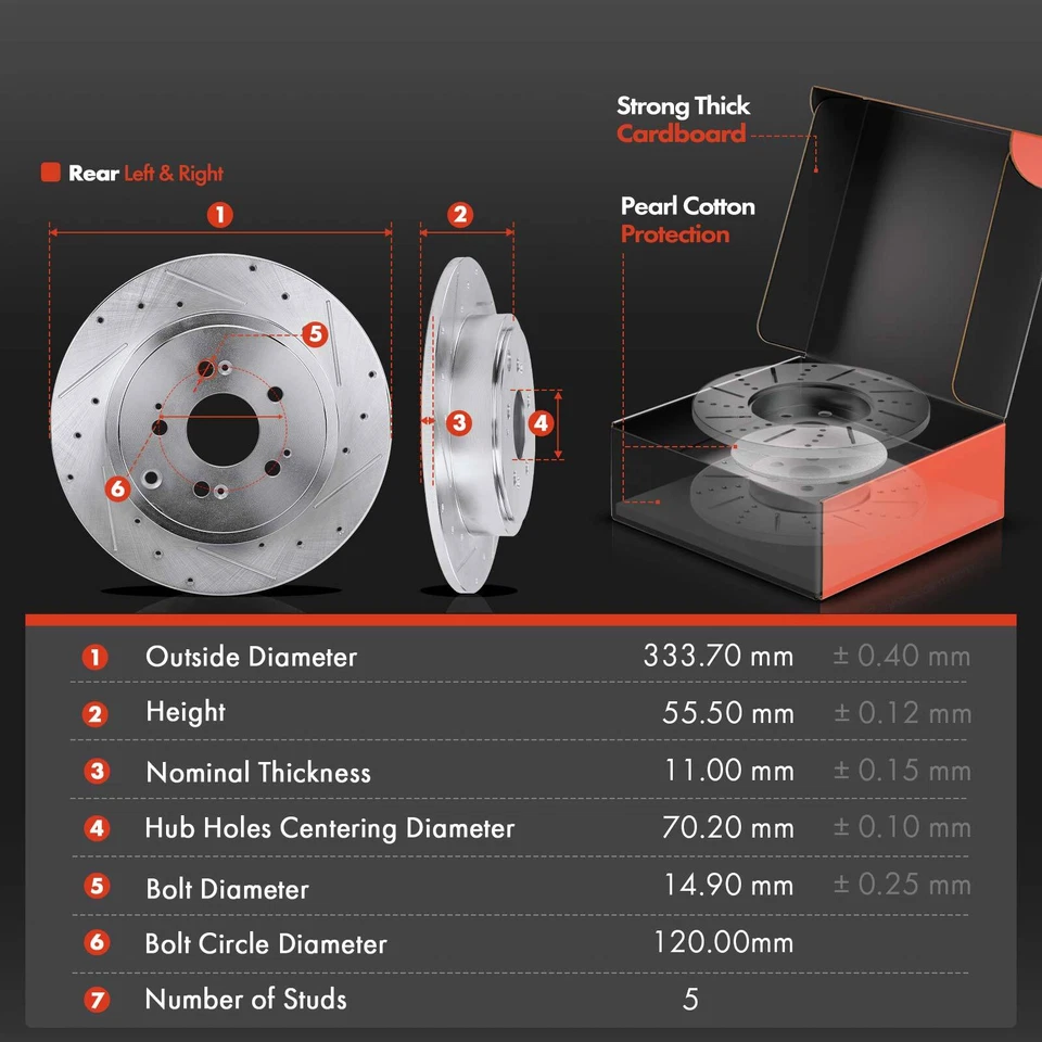 Rotores de freno delanteros y traseros perforados y pastillas de freno de cerámica para Honda Ridgeline 06-11 Foto 2 de 4