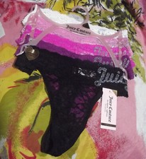 5 NEW JUICY COUTURE JC9889 5PKCZ NO PANTY LINES LOGO WAIST LACE THONG PANTIES L