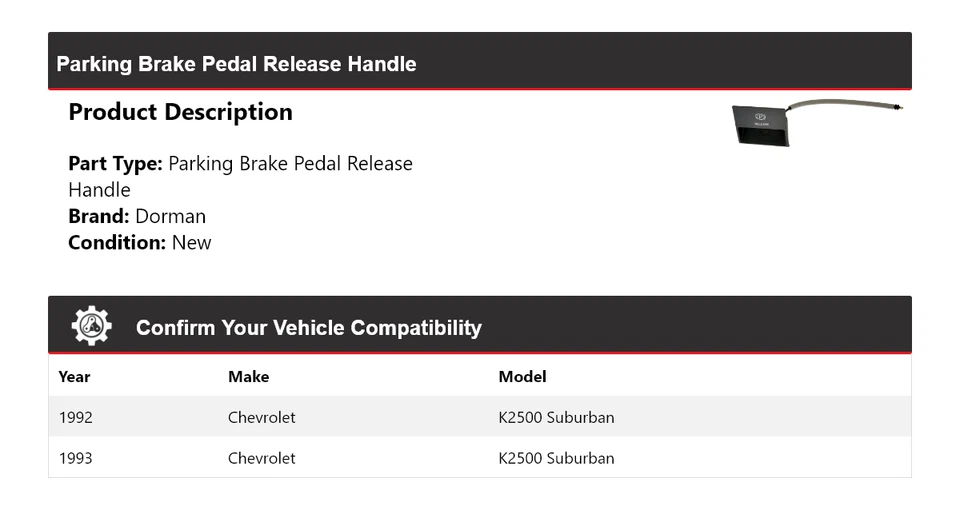 Manija de liberación de pedal de freno de estacionamiento para Chevrolet K2500 Suburban Dorman 1992-1993 Foto 2 de 4