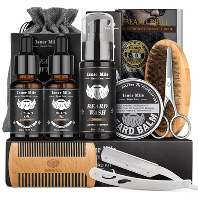 Beard Kit for Men, Grooming & Trimming Set with Beard Shampoo Wash, Beard Oil, B