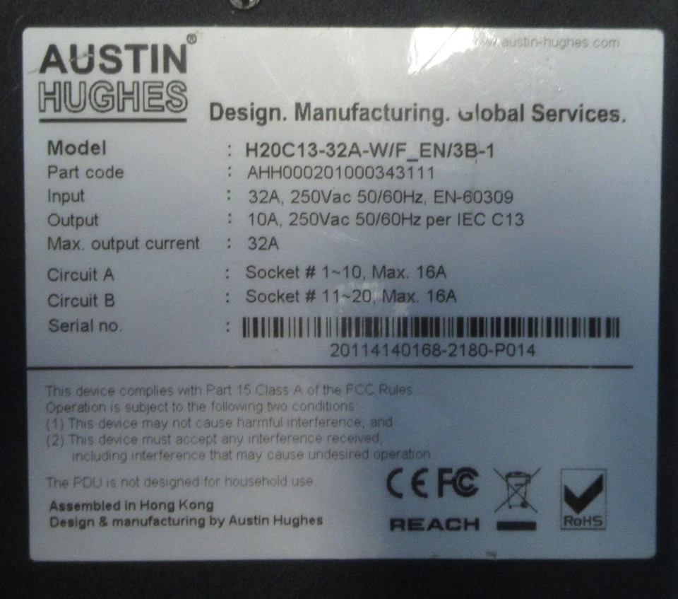 Austin Hughes InfraPower 32A Metered PDU 20x C13 IEC309 H20C13-32A-W/F_EN/3B-1 - Image 4 of 4