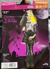 New Skeleton Bride Girls Halloween Costume Dress Size 8/10