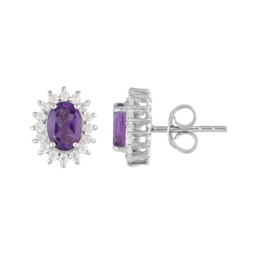 925 Sterling Silver Natural Purple Amethyst gemstone womens Stud Earrings Gift - Picture 1 of 2