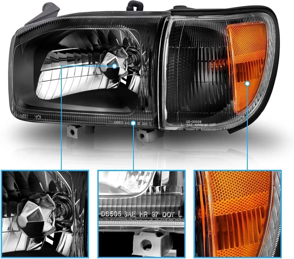 Комплект из 4 черных фар для Nissan Pathfinder 1999-2004 годов выпуска с парковочным угловым фонарем - Изображение 3 из 4