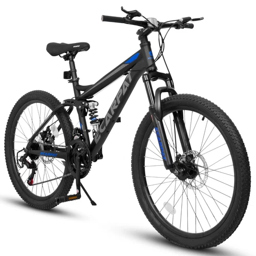 26-Inch Mountain Bike,21 Speed Full Suspension Adult Trail Commuter Bike, Black