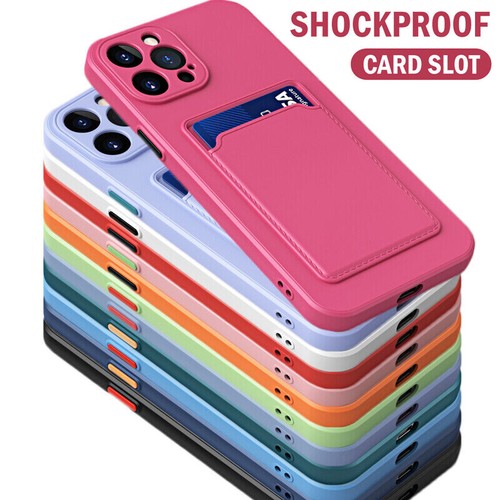 Phone Case For iPhone 15 Pro Max 14 13 12 11 SE XS Soft Silicone Card Slot Cover - Afbeelding 1 van 35