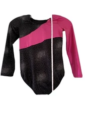 Black And Pink Glitter Long Sleeved Girls Leotard, Size Medium