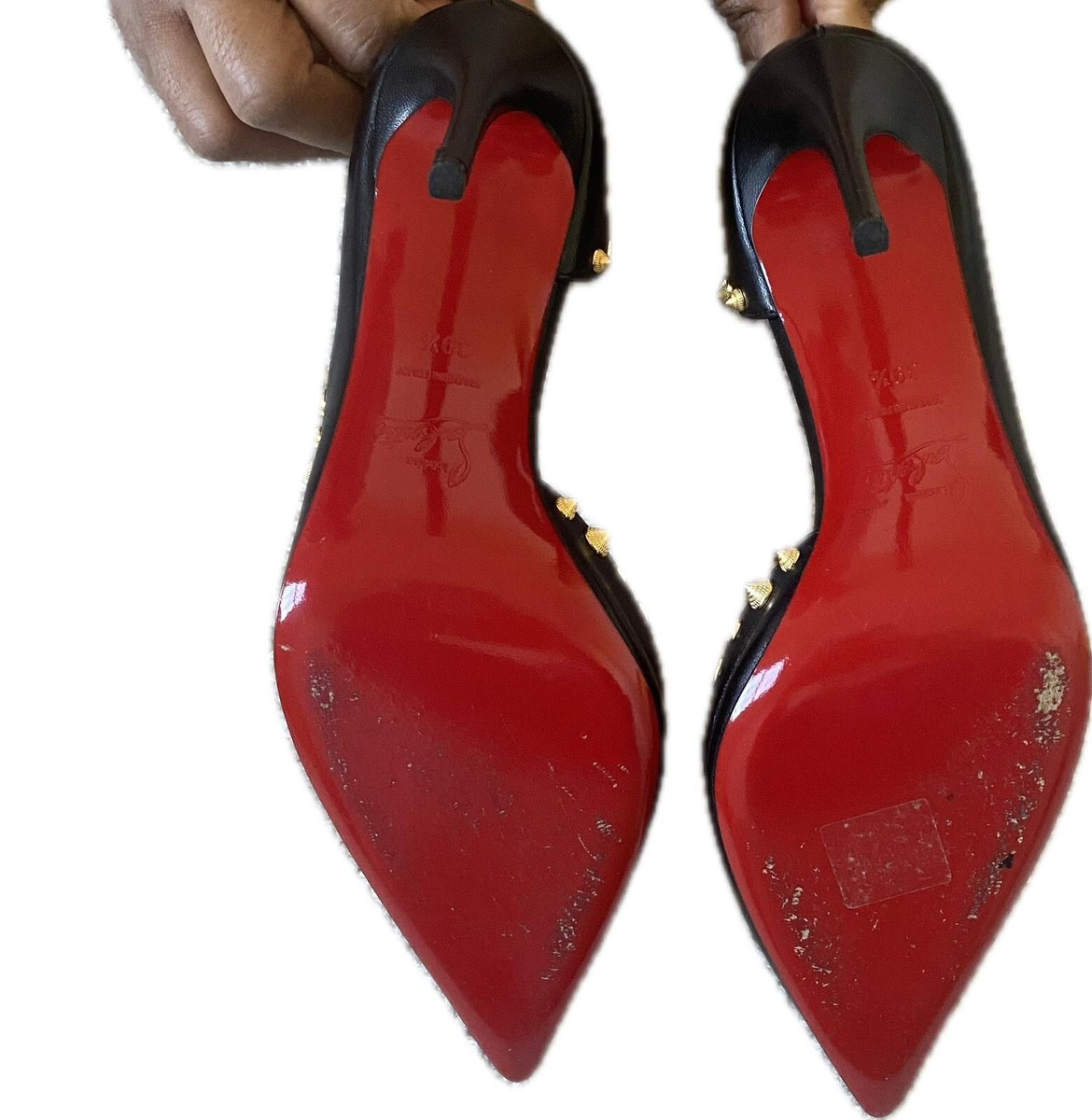 Christian Louboutin Gold Metal Spike Black Heels. Size US