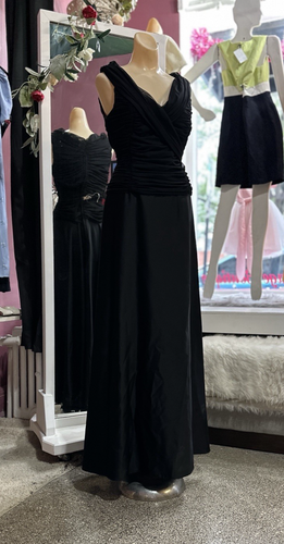 Vintage 90s Y2K Does 40s Black Maxi Evening Prom Formal Dress Ruched S/M - Picture 4 of 7