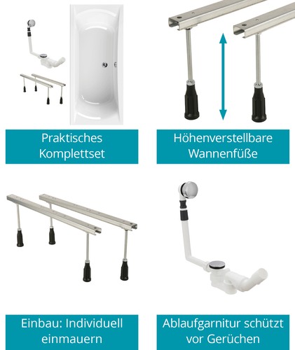 Rechteckbadewanne Komplettset 180 x 80 cm Duowanne für zwei pflegeleicht robust - Bild 4 von 12
