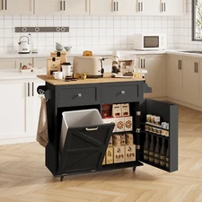 Rolling Kitchen Island Trolley Cart Storage Cabinet with 2 Drawers Rack Shelves