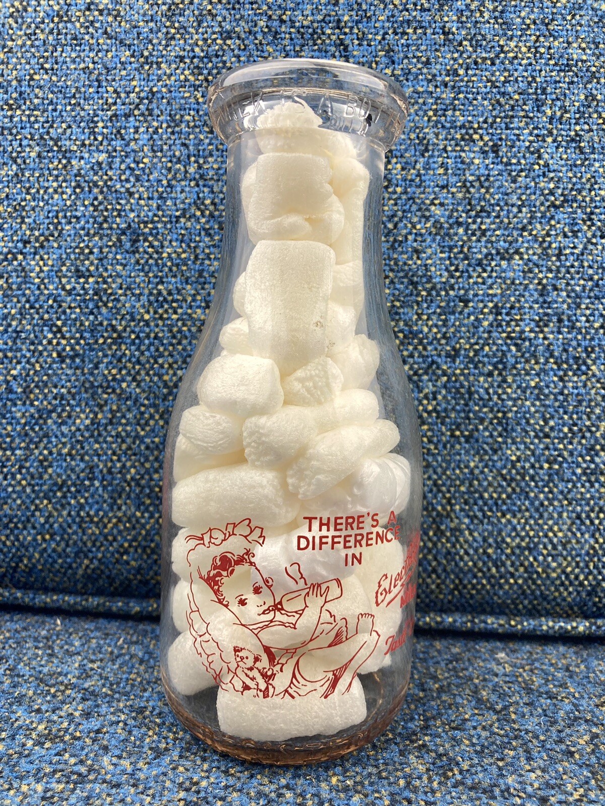1930s Vintage Pyro Glaze Glass Pint Milk Bottle, Amazing Gra