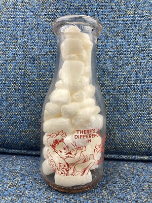 1930s Vintage Pyro Glaze Glass Pint Milk Bottle, Amazing Graphics, Waterbury, CT