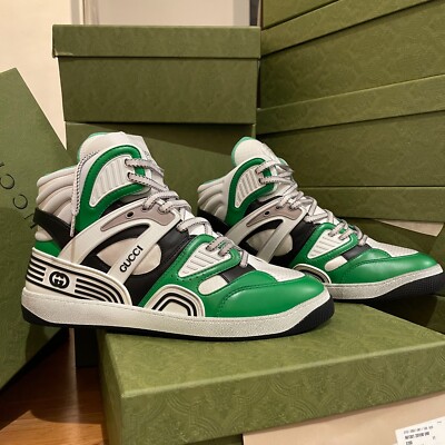 Gucci White/green Leather Basket High Top Sneakers 661301 Gucci White/green Leather Basket High Top Sneakers 661301