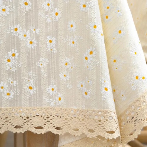 Gänseblümchen Baumwolle Blumenmuster Spitze Tischdecke rechteckig Tischabdeckung für Hochzeit Esszimmer - Bild 8 von 26