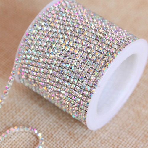 10 yardas Cadena de Cristal Estrás Plata/Dorado Artesanía Borde Hágalo usted mismo Personalizada SS6~SS38 - Imagen 13 de 15