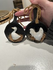 Vintage! 2 small black Skillets one duck and one chicken decorative Hanging