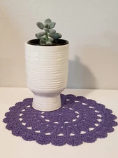 New Hand Crochet Round Lace Doily/Coaster Flower Purple Lilac  10"