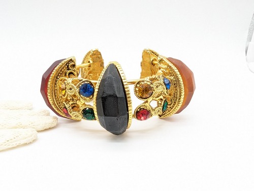 Vintage massive Harzkuppel mit Juwelen Manschette Statement Armband Armband Statement - Bild 9 von 11
