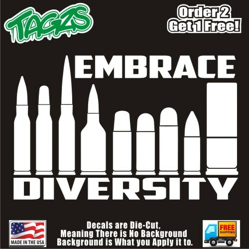 Embrace Diversity Bullets NRA 2A DieCut Vinyl Window Decal Sticker Car