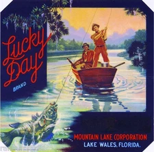 Lake Wales Florida Lucky Day Fishing Orange Citrus Fruit Crate Label Art Print