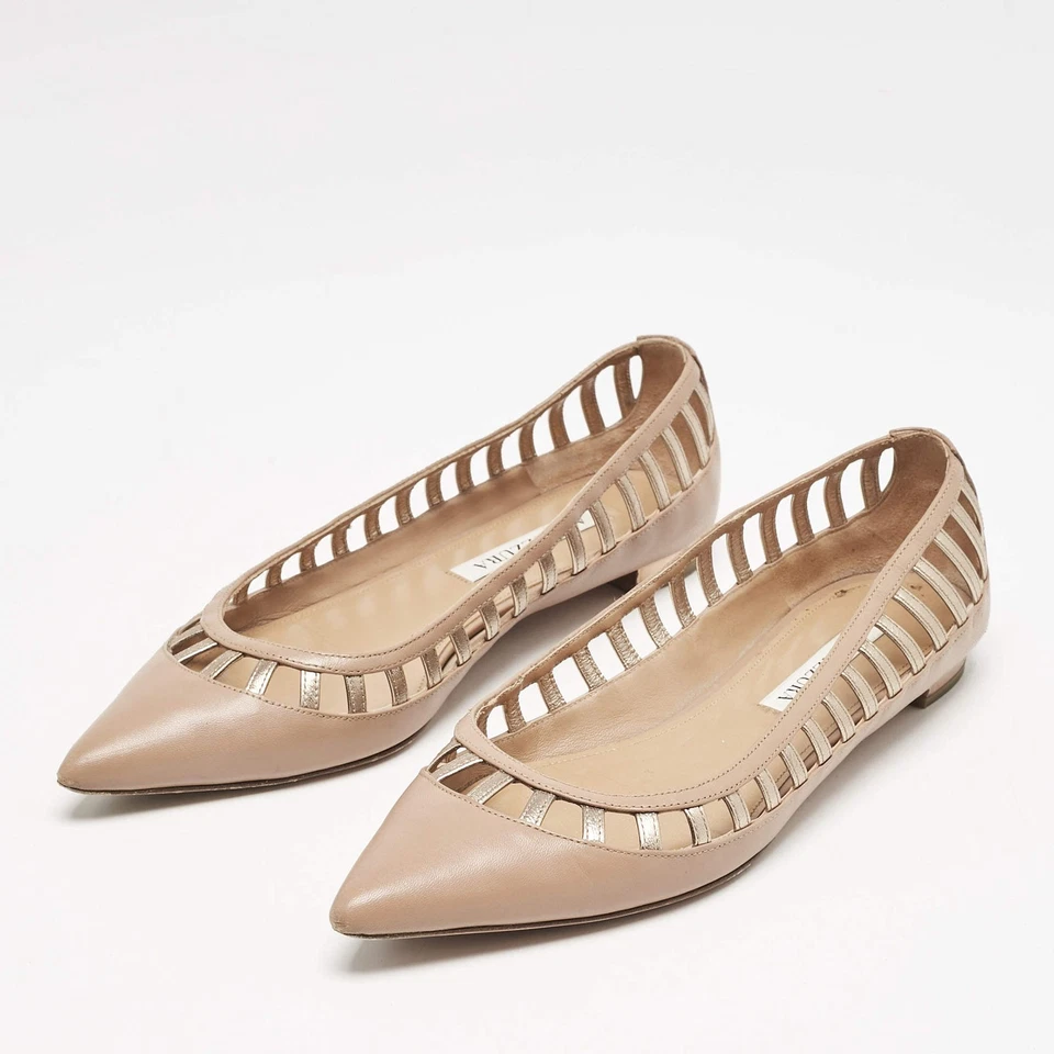 Zapatos planos de ballet Aquazzura de cuero beige Le Parisien punta talla 38 Foto 2 de 4