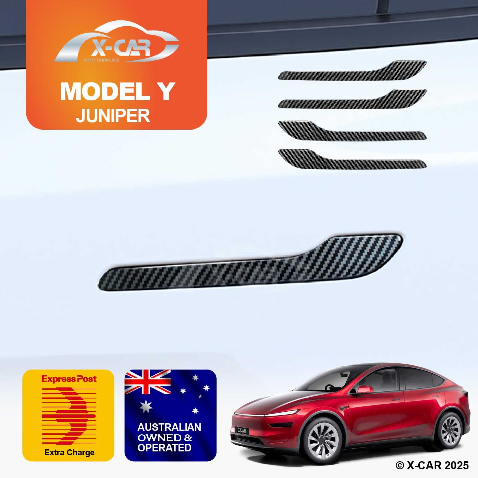 Door Handle Kit for Tesla Model Y Juniper 25+ Carbon Fiber Style Trim Cover Wrap