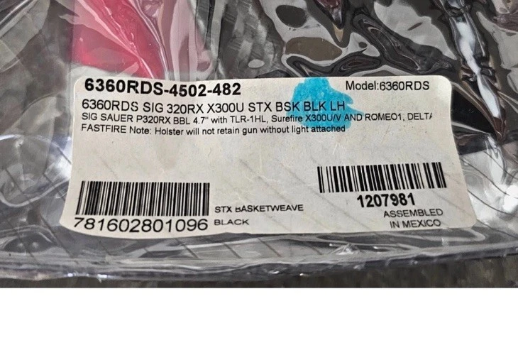 Safariland 6360RDS SIG SAUER P320 ALS/SLS LH RMR, LIGHT Holster Basketweave - Image 3 of 3