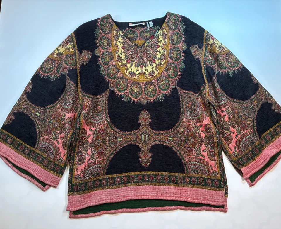 SUÉTER PONCHO PAISLEY NEGRO SUAVE ENVOLVENTE Grande Talla Única Boho Hippie Rosa Foto 2 de 4
