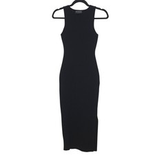 Kittenish Size XS Black Sleeveless Ribbed Bodycon Midi Dress Black Slit