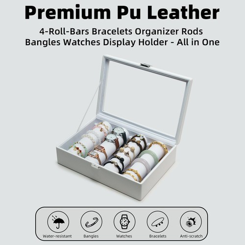 Bracelets Organizer Rods Bangles Display Holder, Clear See through Lid Leathe... - Picture 4 of 8