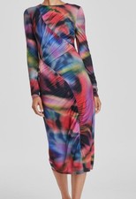 Vince Camuto Womens' Blue Red Printed Lined Long-Sleeve Bodycon Dress Size 8