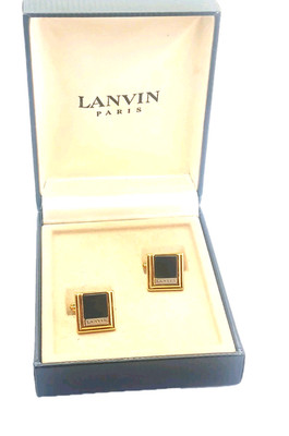 Lanvin Cufflinks Gold Plated Black Onyx  Classic Luxury Men's Gift Original Box