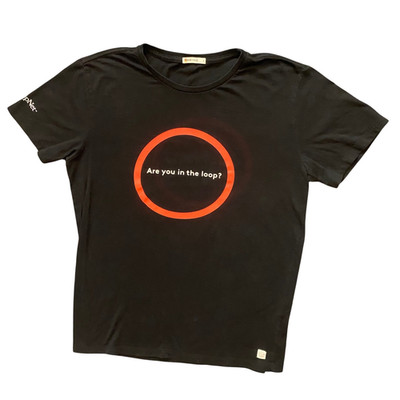 Marine Layer Shirt Mens S LoopNet Black Graphic Are you in the loop Tee Logo