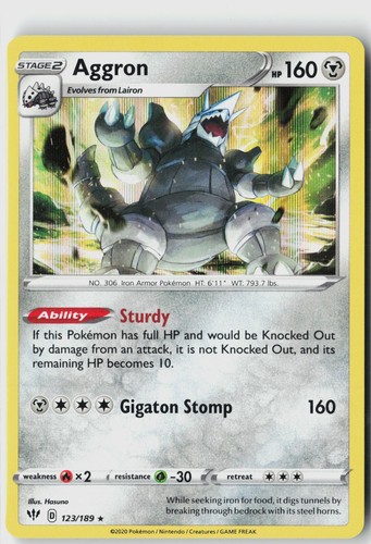 Pokemon TCG Aggron Metal Holo Rare SWSH03: Darkness Ablaze 123/189 NM