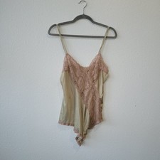 Vintage 80s Nylon Beige And Coffee Lingerie Lace Teddy M