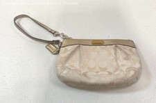 Coach Signature Beige Metallic Pleated Wristlet