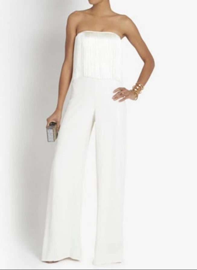 Nuevo con etiquetas Mono Alexis Crema Pierna Ancha Flecos Sin Tirantes Talla Grande Foto 2 de 4