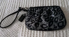 Coach Ocelot Leopard Wristlet  Pouch Black/Silver