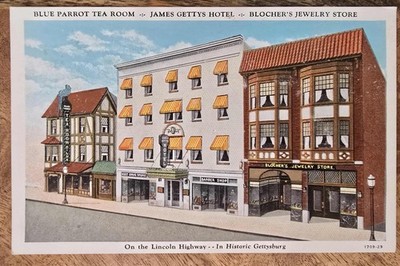 Postcard Blue Parrot Tea Room James Gettys Hotel Gettysburg PA Penn c1930s 