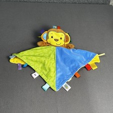Taggies Colorful Patchwork Monkey Plush Baby Security Blanket Lovey Ribbon Loops