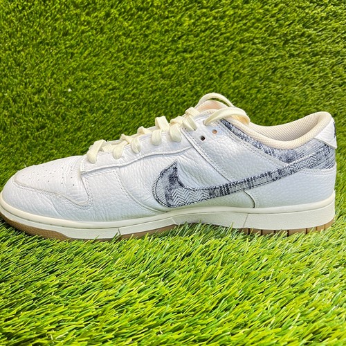 Nike Dunk Low Washed Denim Mens Size 13 White Athletic Leather Shoes Sneakers - Picture 2 of 10