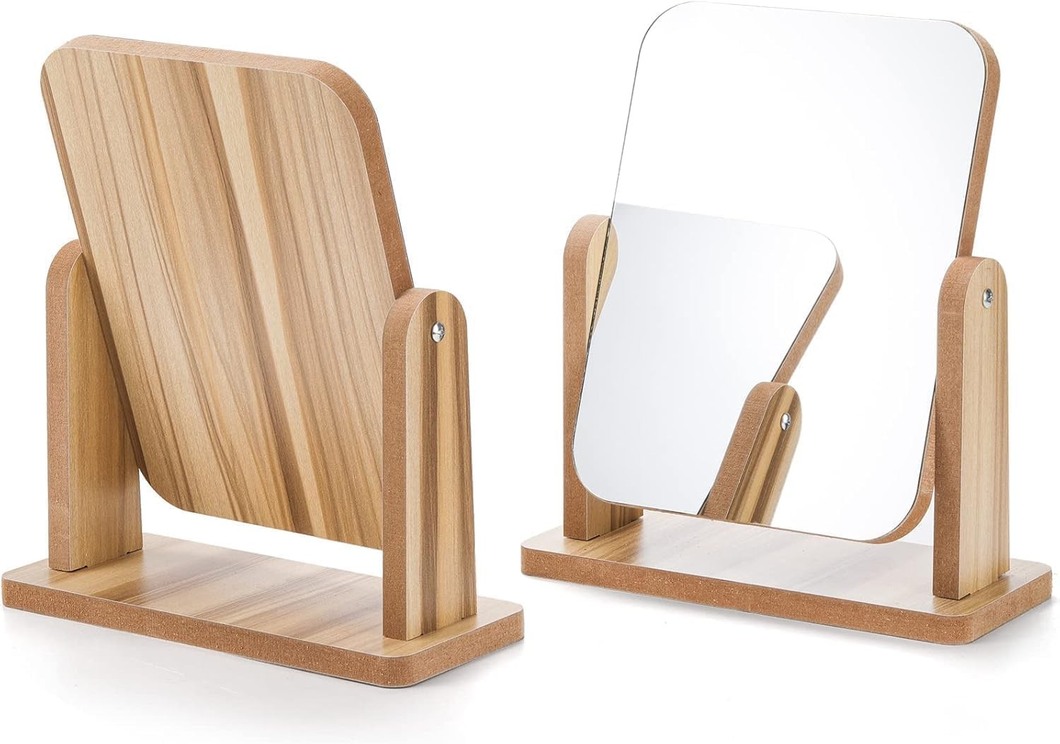 Vanity Makeup Mirror - 25x19cm Large Wood Desk Makeup Mirror, 360° Swivel Port