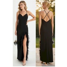 Lulus Remarkable Muse Black Feather Backless Maxi Dress Size Medium NWOT