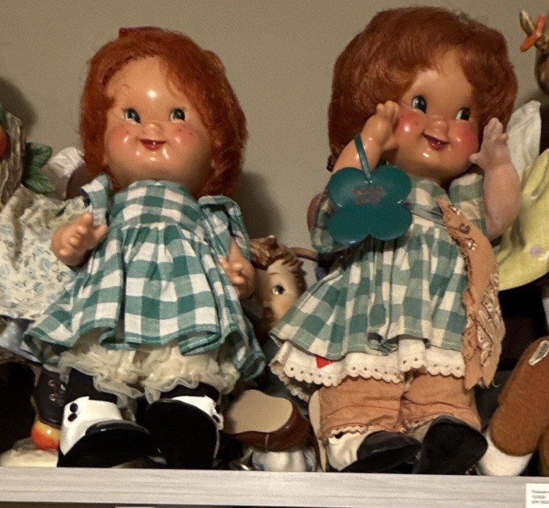 Lot of Red Hair Dolls, Light Complexion, Green Gingham Dresses, Hummel red set