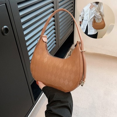 Französischer Stil Achsel Schultertasche klein PU Leder Rauten Muster Handtasche
